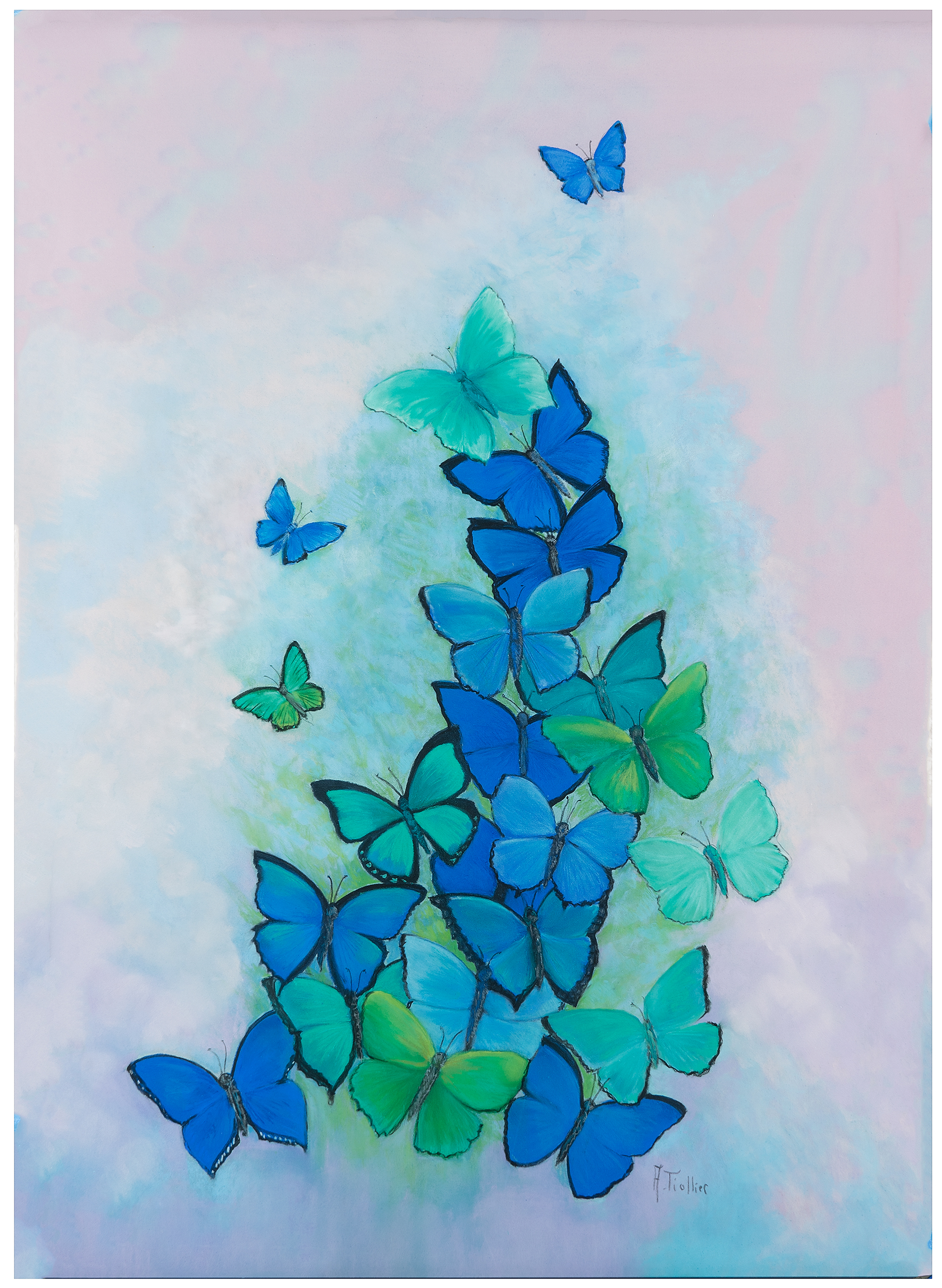 Nuage papillons, pastel-100x70cm